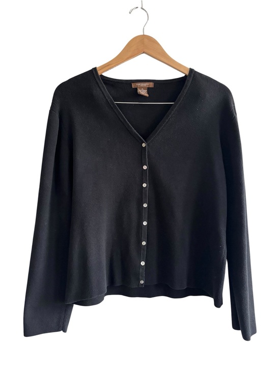 Vintage Sweaters - Vintage Cotton Black V-Neck Button Front Sweater